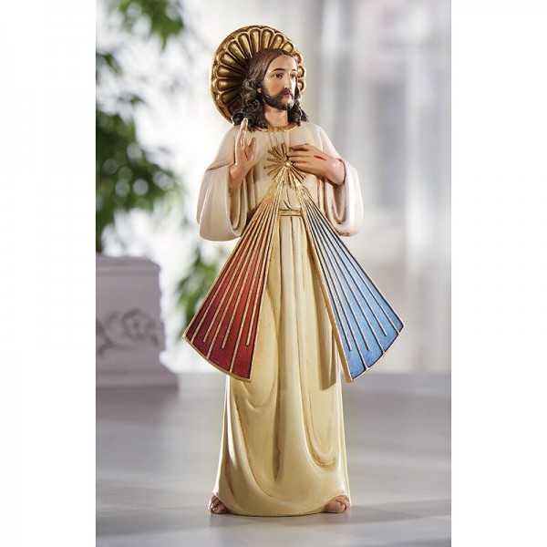 Divine Mercy with Inscribed Halo 8 Inch High Statue - Full Color
