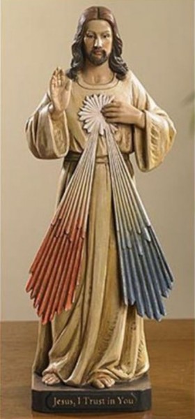 Divine Mercy Wood Texture 8 Inch Statue - Full Color