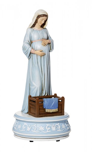 Expectant Mary Musical Figurine 10.25 Inch High - Full Color
