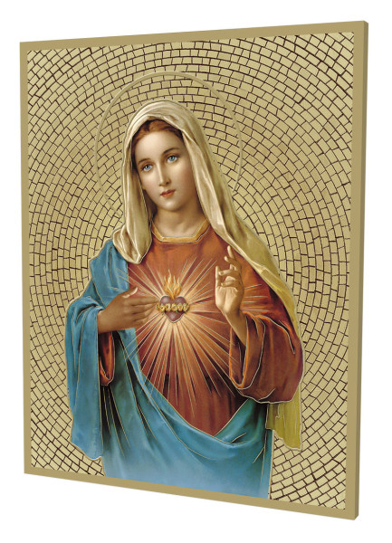 Immaculate Heart of Mary Gold foil Mosaic Plaque - Full Color