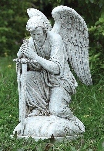Male Kneeling Angel Statue - 13 1/4 - Stone Finish