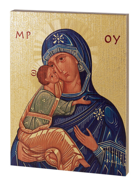 Mother of God of Vladimir Embossed Wood Plaque - Full Color