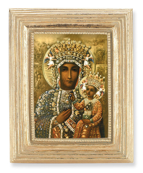 Our Lady of Czestochowa 2.5x3.5 Print Under Glass - Gold