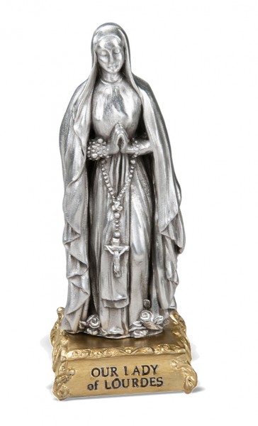 Our Lady of Lourdes Pewter Statue 4 Inch - Pewter