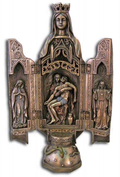 Our Lady of Sorrows Triptych, Bronzed Resin - 11 inch - Bronze