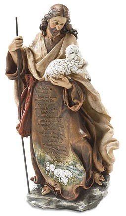 Jesus the Good Shepherd Statue with Psalm 23 - 12.25&quot; - Full Color