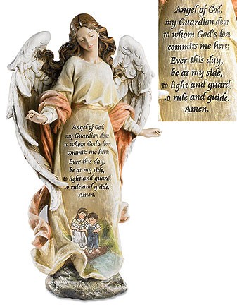 Guardian Angel with Children Prayer Statue - 12.5&quot; High - Multi-Color
