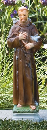 St. Francis with Cross and Birds 17 inches - Detailed Color Finish