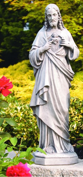 Sacred Heart of Jesus Outdoor Statue 33 Inches - Old Stone Finish