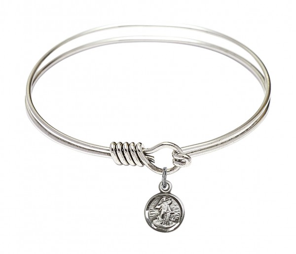 Smooth Bangle Bracelet with a Guardian Angel Charm - Silver