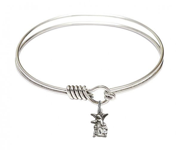 Smooth Bangle Bracelet with a Littlest Angel Charm - Silver