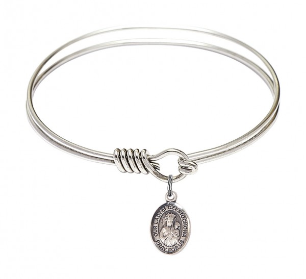 Smooth Bangle Bracelet with Our Lady of Czestochowa Charm - Silver