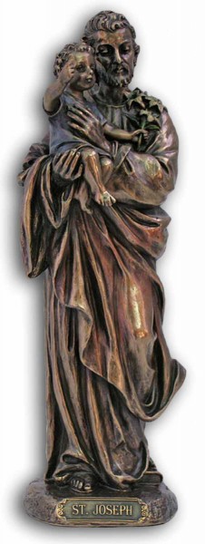St. Joseph &amp; Child Statue, Bronzed Resin  - 8 inches - Bronze