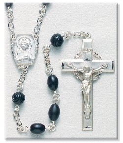 8mm Black Cocoa Bead Rosary in Sterling Silver [RB3427]