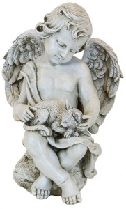 Angel Cherub with Kitten Garden Statue - 12 inch [RM0308]
