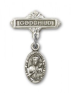 Baby Badge with Our Lady of Czestochowa Charm and Godchild Badge Pin [BLBP0256]