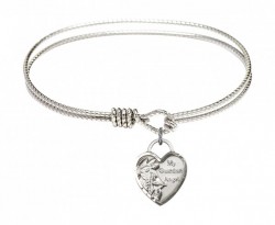Cable Bangle Bracelet with a Guardian Angel Heart Charm [BRC3402]