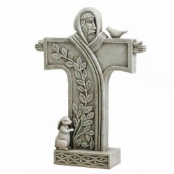 Contemporary Saint Francis Standing Cross Garden Statue 18“ High [CBSD009]