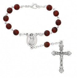 Divine Mercy Red Glass Auto Rosary [AU0069]