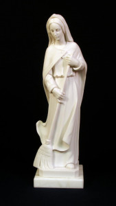 Kitchen Madonna Statue in White Alabaster on Marble Base 13 1/2 inch [ST1239]