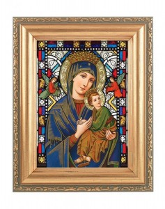 Our Lady of Perpetual Help Gold Frame Stained Glass Effect [HFA4607]