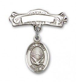 Pin Badge with Holy Spirit Charm and Arched Polished Engravable Badge Pin [BLBP0569]