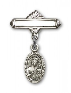 Pin Badge with Our Lady of Czestochowa Charm and Polished Engravable Badge Pin [BLBP0251]