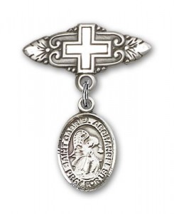 Pin Badge with St. Gabriel the Archangel Charm and Badge Pin with Cross [BLBP0533]