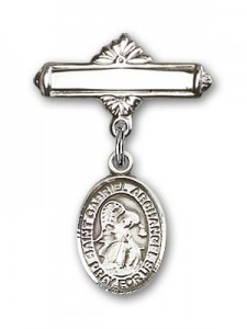 Pin Badge with St. Gabriel the Archangel Charm and Polished Engravable Badge Pin [BLBP0532]