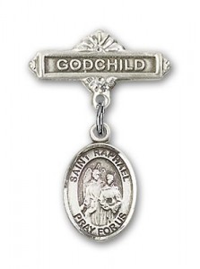 Pin Badge with St. Raphael the Archangel Charm and Godchild Badge Pin [BLBP0908]