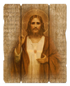 Sacred Heart Wall Plaque in Distressed Wood [HFA4617]