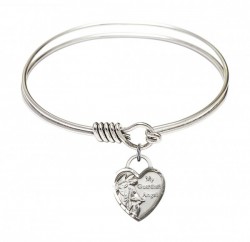 Smooth Bangle Bracelet with a Guardian Angel Heart Charm [BRS3402]