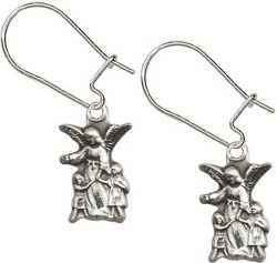 Sterling Silver Guardian Angel Dangle Earrings [BC0148]