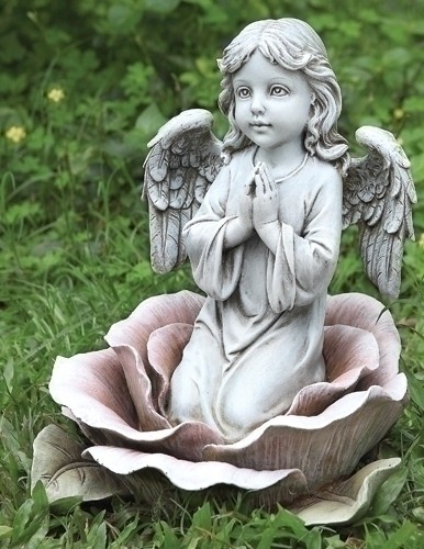 Angel in Rose Garden Statue - 11&quot;H - Stone Finish