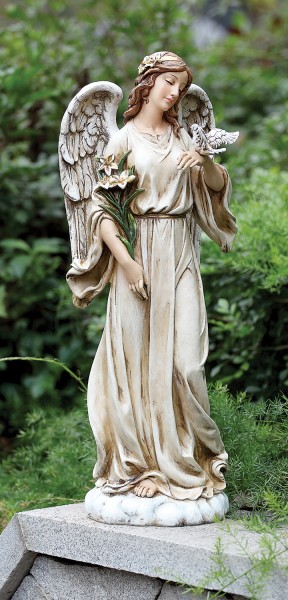 Angel with Dove Garden Statue - 24.5&quot; H - Multi-Color