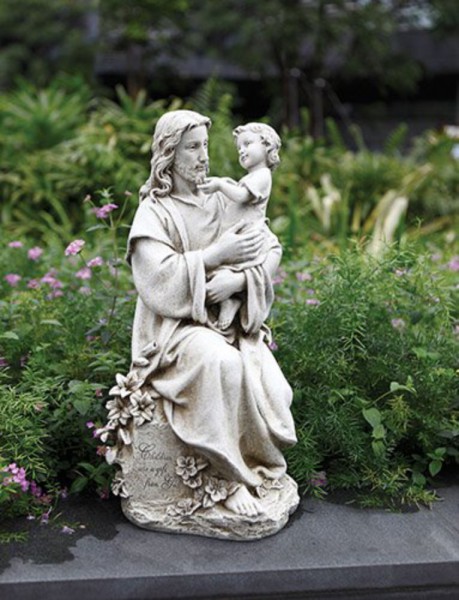 Jesus Holding a Child Garden Statue 20&quot; High - Stone Finish