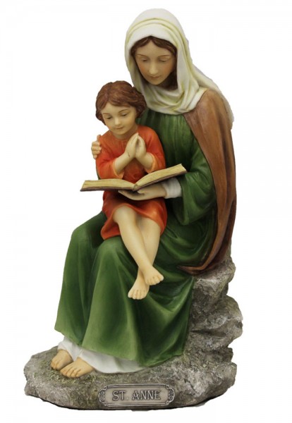 St. Anne with Mary Statue, Hand Painted - 8 inch - Full Color