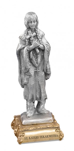 St. Kateri Tekakwitha Pewter Statue 4 Inch - Pewter