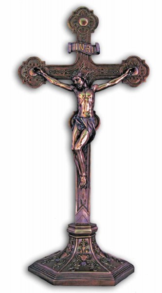 Standing Bronzed Resin Wall Crucifix - 22 Inches - Bronze