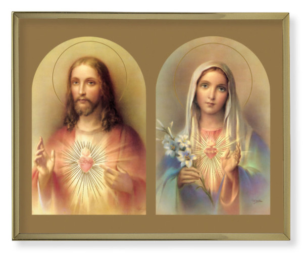 The Sacred Hearts Gold Frame Plaque - 2 Sizes - Full Color