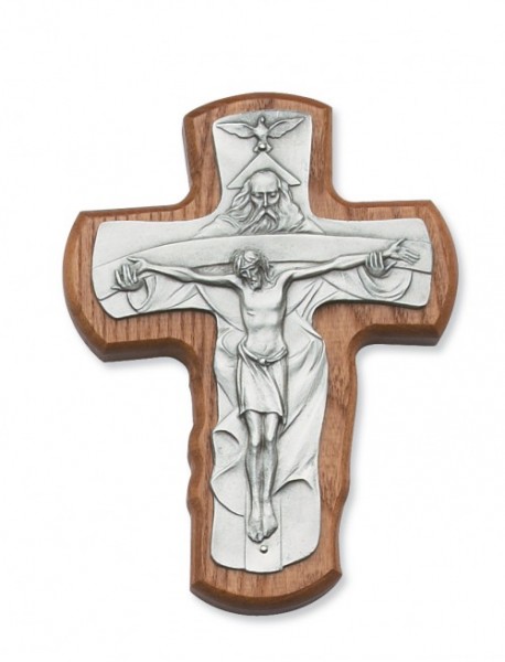 Walnut Wood Trinity Crucifix - 5 1/2&quot;H - Light Brown