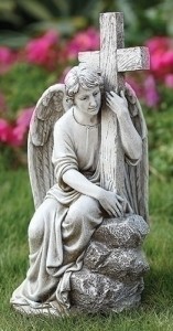 Angel with Cross Garden Statue - 13“H [RM65982]