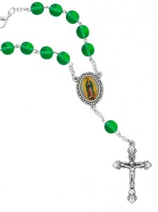 Guadalupe Green Glass Auto Rosary [AU0059]