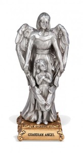 Guardian Angel with Girl Pewter Statue 4 Inch [HRST357]