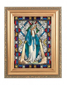 Our Lady of Grace Gold Frame Stained Glass Effect [HFA4604]