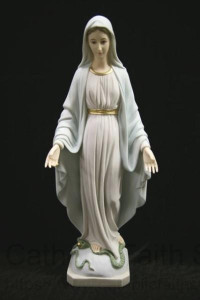 Our Lady of Grace Statue Light Blue Hand Painted Marble Composite - 23.5 inch [VIC7017]