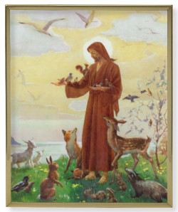 St. Francis with the Animals Gold Frame Plaque - 2 Sizes [HFA4982]