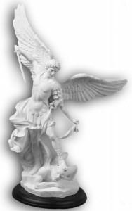 St. Michael Statue in White Resin on Base - 15 Inches [GSCH004]